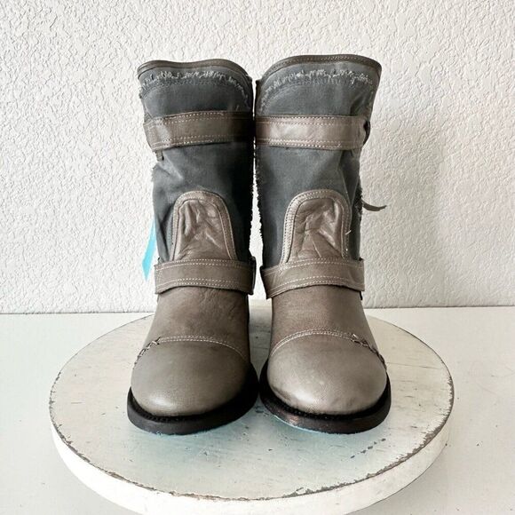 Lane Boots Women’s Gray Leather Canvas Mid-Calf Western Moto Style Zip Size 8.5 - Picture 5 of 13